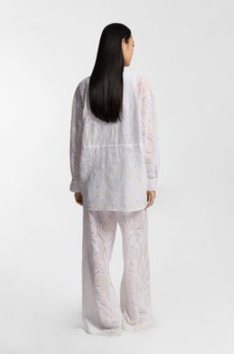 Regular-fit blouse with embroidered flowers, White