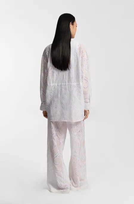 Regular-fit blouse with embroidered flowers