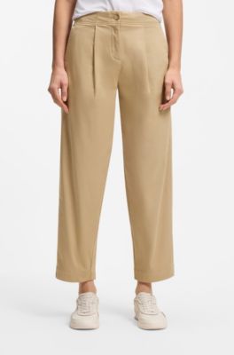 Loose fit chinos i bomuldstwill med str&aelig;k, Beige