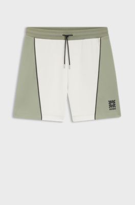 Cotton-blend shorts with embroidered logo artwork, White / Green