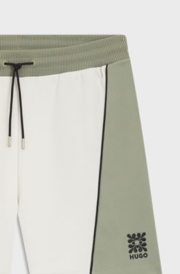 Short en coton m&eacute;lang&eacute; avec logo brod&eacute;, Blanc / Vert