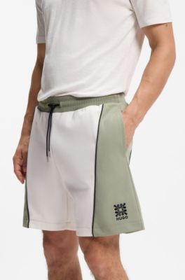 Short en coton m&eacute;lang&eacute; avec logo brod&eacute;, Blanc / Vert