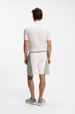 Cotton-blend shorts with embroidered logo artwork, White / Green
