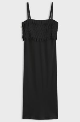 Long-length strappy dress with laser-cut details, Black