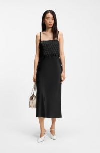 Long-length strappy dress with laser-cut details, Black