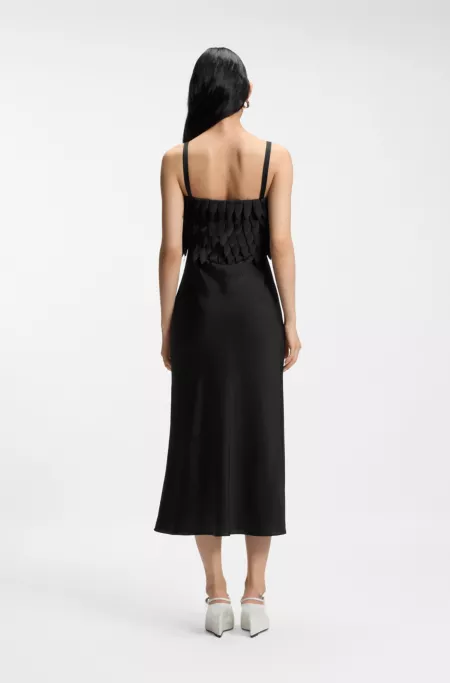 Long-length strappy dress with laser-cut details