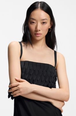 Long-length strappy dress with laser-cut details, Black