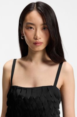 Long-length strappy dress with laser-cut details, Black