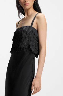 Long-length strappy dress with laser-cut details, Black