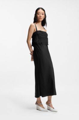 Long-length strappy dress with laser-cut details, Black