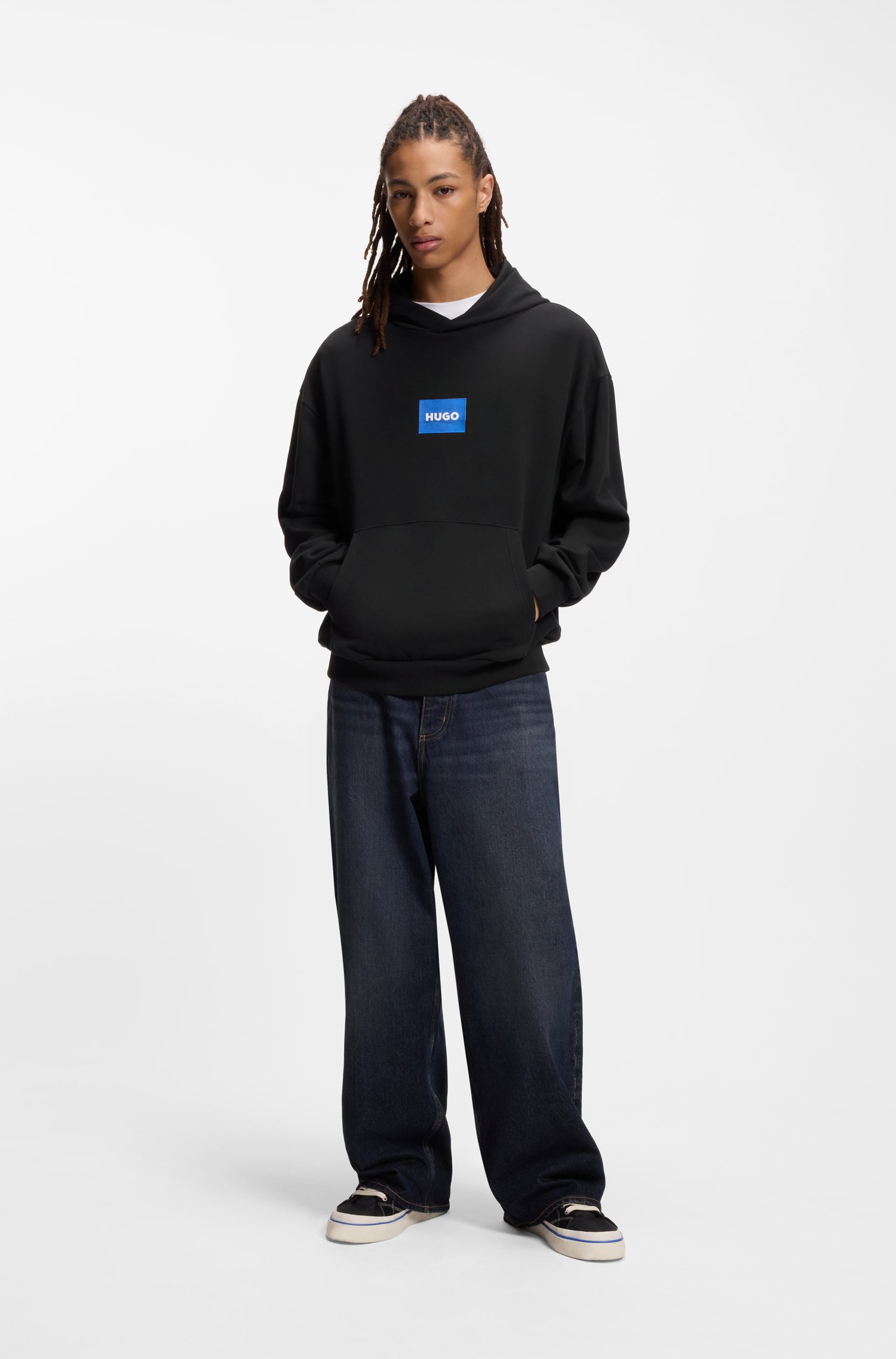Hugo Cotton-terry hoodie with blue logo herr – bild 2