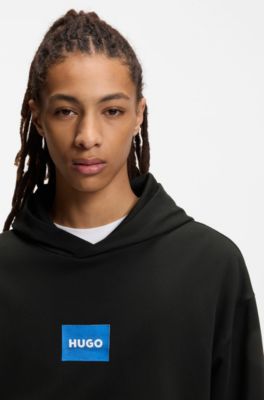 Hoodie van katoenen badstof met blauw logo, Zwart