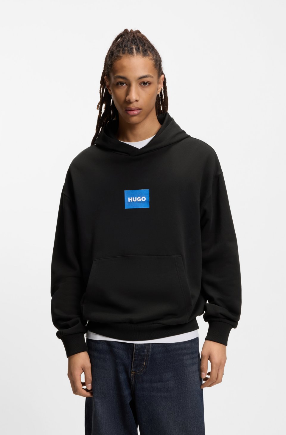Cotton-terry hoodie with blue logo