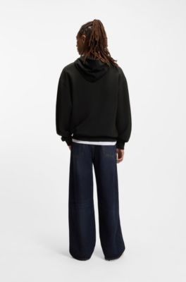 Sweat &agrave; capuche en molleton de coton avec logo bleu, Noir
