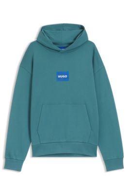 Cotton-terry hoodie with blue logo, Blue