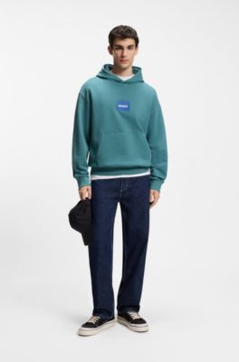 Felpa con cappuccio in terry di cotone con logo blu, Blu