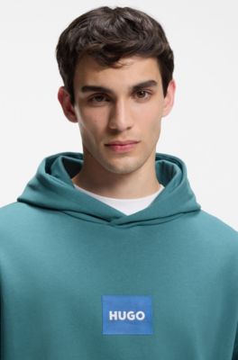 Cotton-terry hoodie with blue logo, Blue