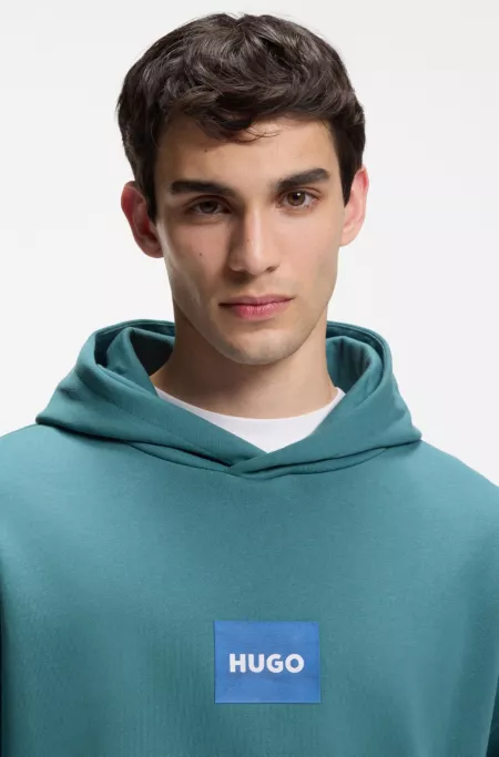 Sweat à capuche en molleton de coton avec logo bleu