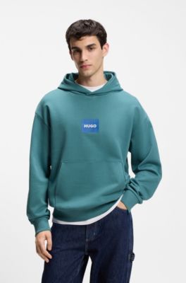 Felpa in terry di cotone con cappuccio ed etichetta con logo blu, Blu