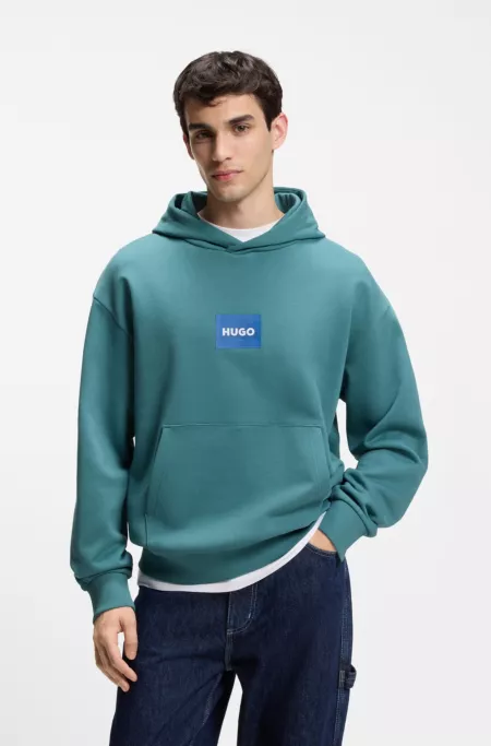 Sweat à capuche en molleton de coton avec logo bleu