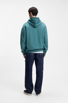 Hoodie van katoenen badstof met blauw logo, Blauw