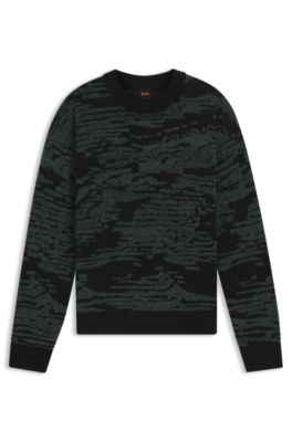 Cotton-blend sweater with graphic jacquard, Dark Grey