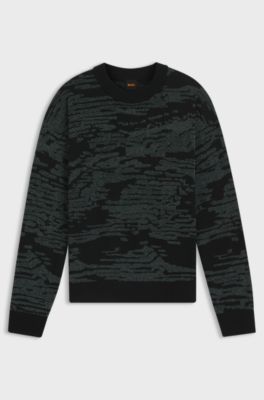 Cotton-blend sweater with graphic jacquard, Dark Grey