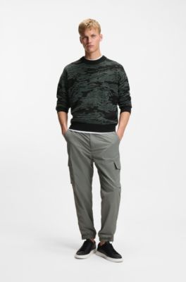 Cotton-blend sweater with graphic jacquard, Dark Grey