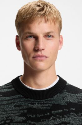 Cotton-blend sweater with graphic jacquard, Dark Grey