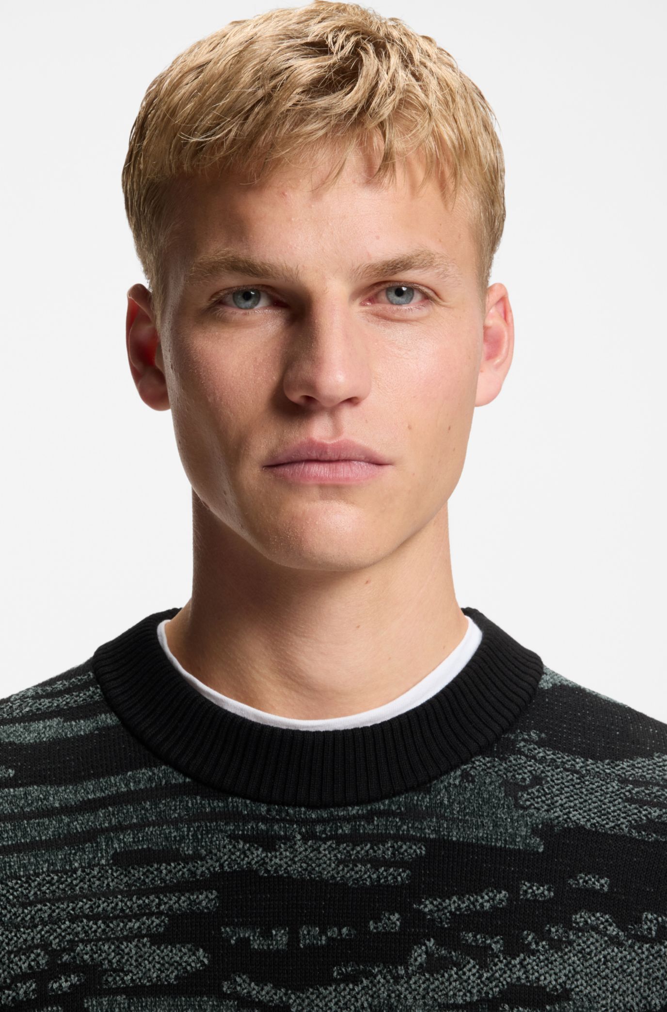 BOSS - コットンブレンド セーター グラフィックジャカード - ダークグレー