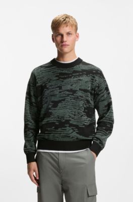 Cotton-blend sweater with graphic jacquard, Dark Grey