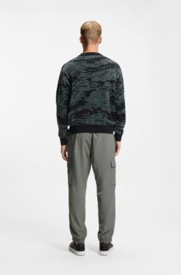 Cotton-blend sweater with graphic jacquard, Dark Grey