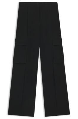 Regular-fit trousers in crepe with cargo pockets, Black