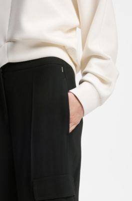 Regular-fit trousers in crepe with cargo pockets, Black