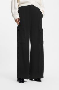 Regular-fit trousers in crepe with cargo pockets, Black