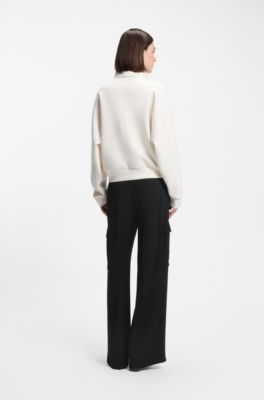 Regular-fit trousers in crepe with cargo pockets, Black