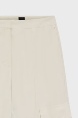 Regular-fit trousers in crepe with cargo pockets, Natural
