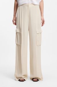 Regular-fit trousers in crepe with cargo pockets, Natural