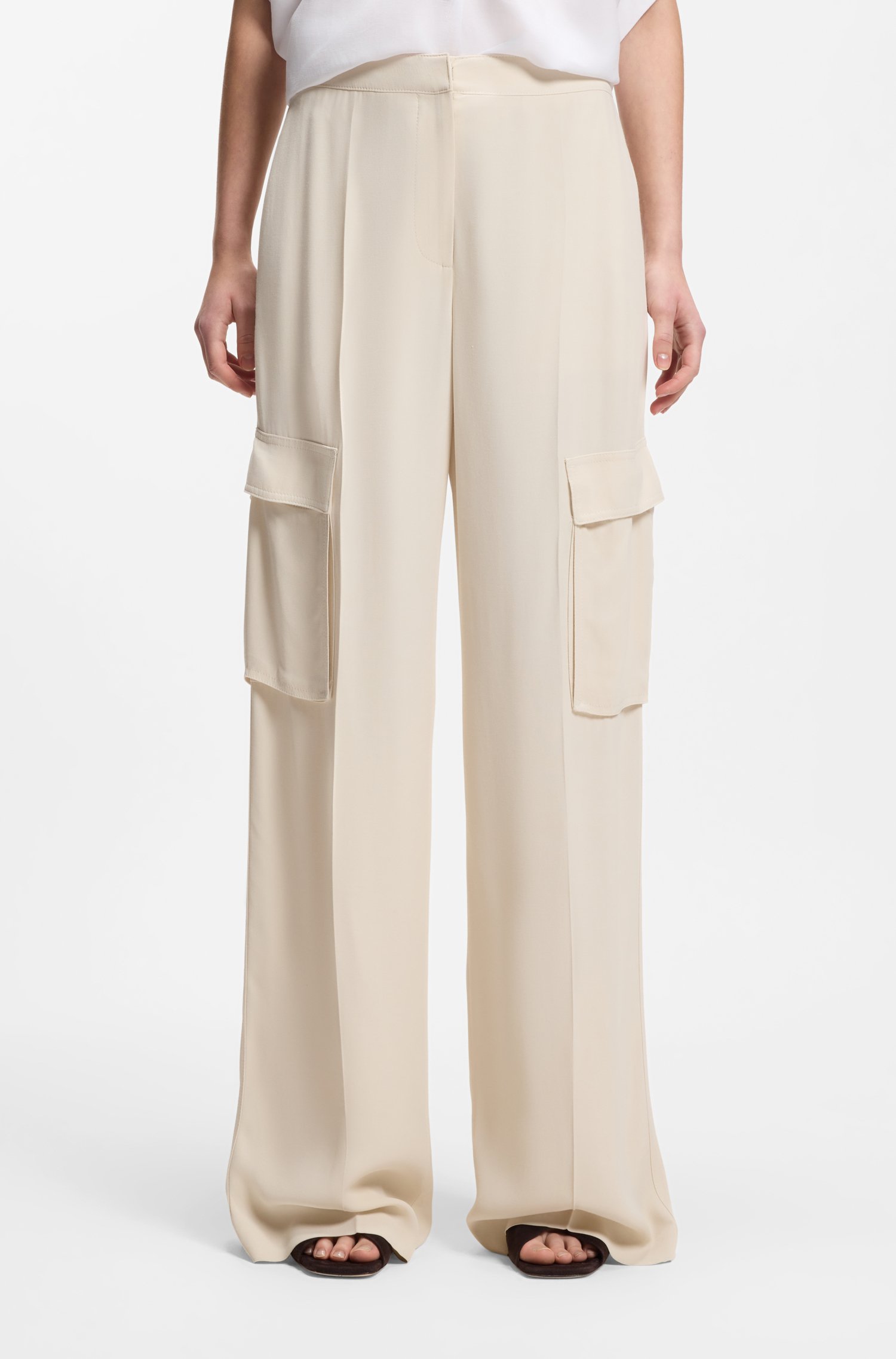 Boss Regular-fit trousers in crepe with cargo pockets byxor dam