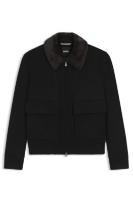 Wool-cashmere coat with faux-fur collar, Black
