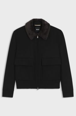 Wool-cashmere coat with faux-fur collar, Black