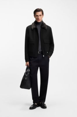 Wool-cashmere coat with faux-fur collar, Black