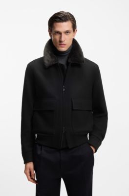 Wool-cashmere coat with faux-fur collar, Black