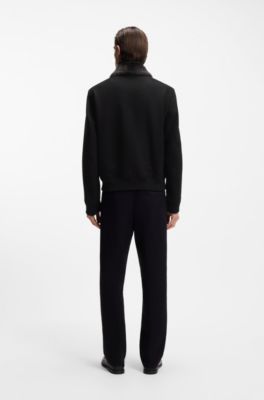 Cappotto in mohair-cashmere con collo in pelliccia sintetica, Nero