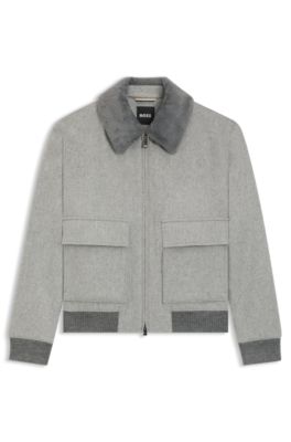 Wool-cashmere coat with faux-fur collar, Silver
