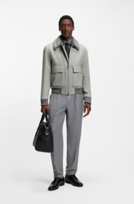 Wool-cashmere coat with faux-fur collar, Silver