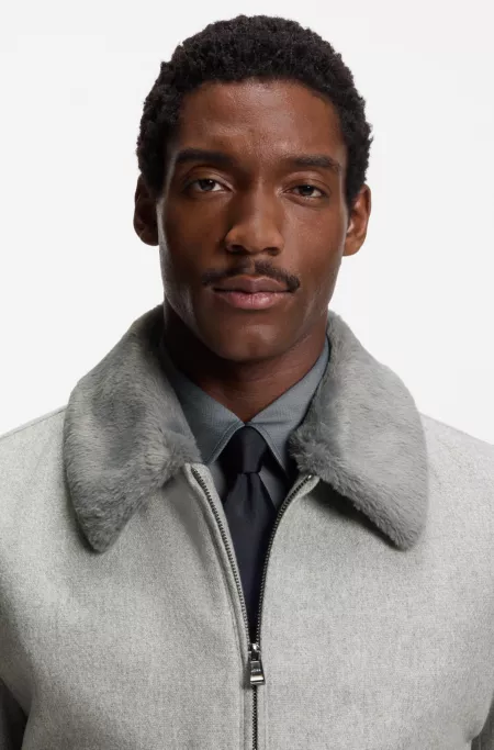 Wool-cashmere coat with faux-fur collar