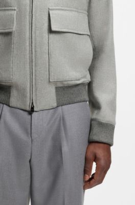 Cappotto in mohair-cashmere con collo in pelliccia sintetica, Argento