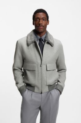 Wool-cashmere coat with faux-fur collar, Silver