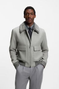 Wool-cashmere coat with faux-fur collar, Silver